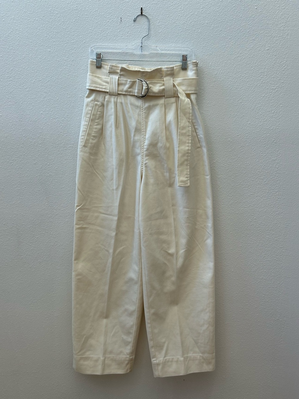 GANNI white cotton blend high rise wide leg pants